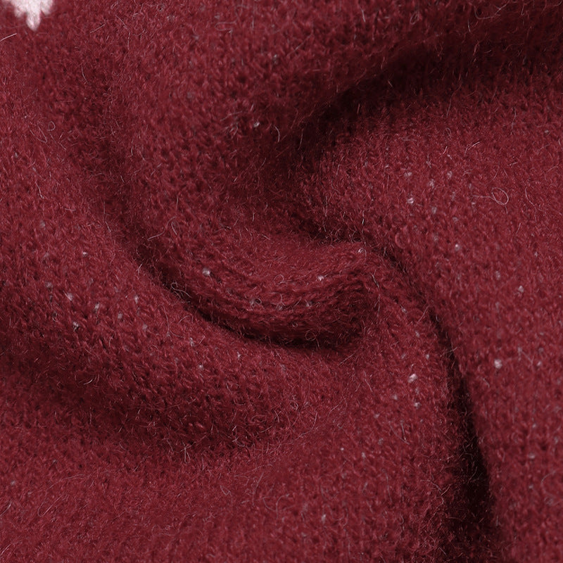 Heart Jacquard Knit Crew Neck Oversized Sweater