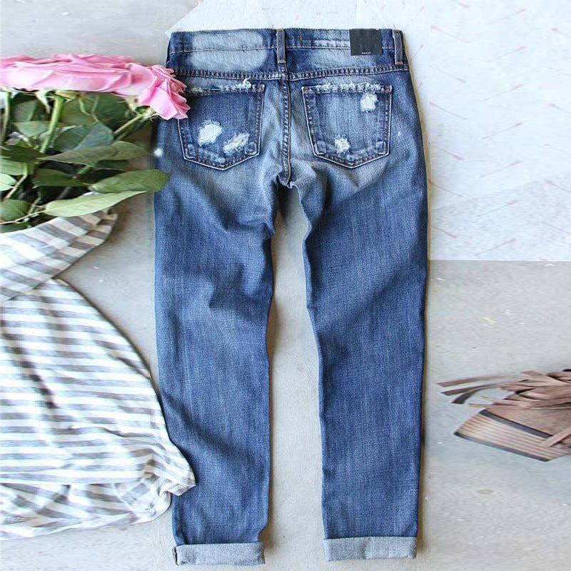 Women’s Game Day Ripped Straight Leg Jeans Casual Denim