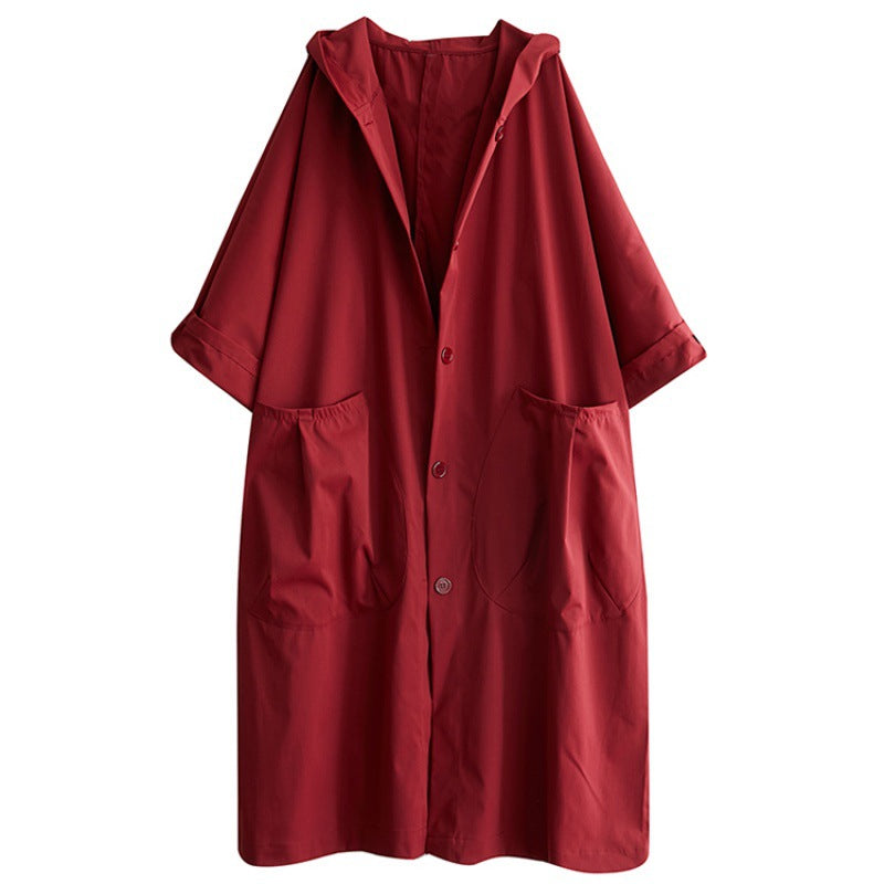 Women's Oversized Hooded Long Trench Coat Pockets