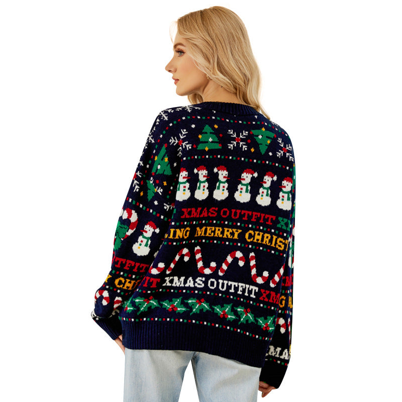 Christmas Snowman Sequin Knit Sweater Women Pullover Top