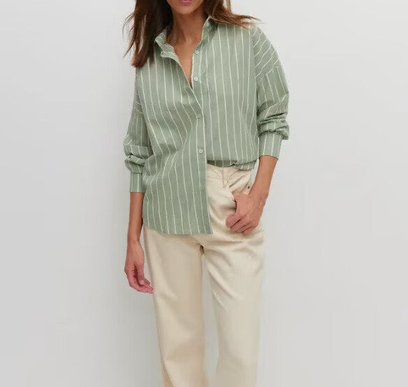 Women's Oversized Striped Linen Blend Button Down Shirt