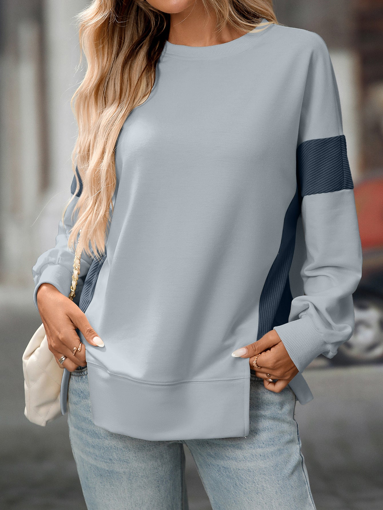 2025 Fall/Winter Colorblock Crew Neck Sweatshirt – Loose Casual Pullover