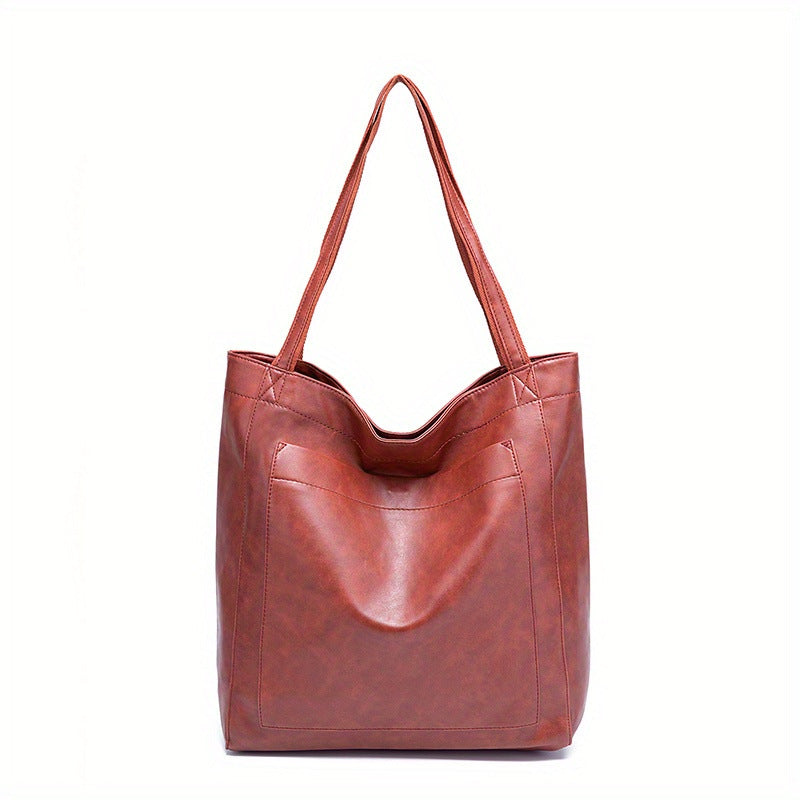 Vintage Soft Leather Tote Bag with Pocket Large Capacity