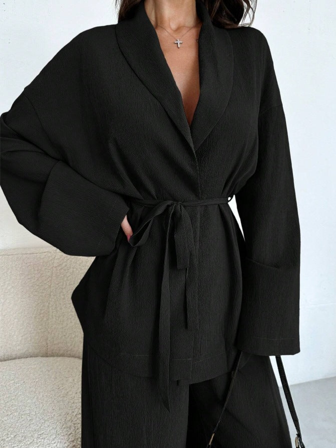 Women's Belted Blazer Wide Leg Pants Matching Set