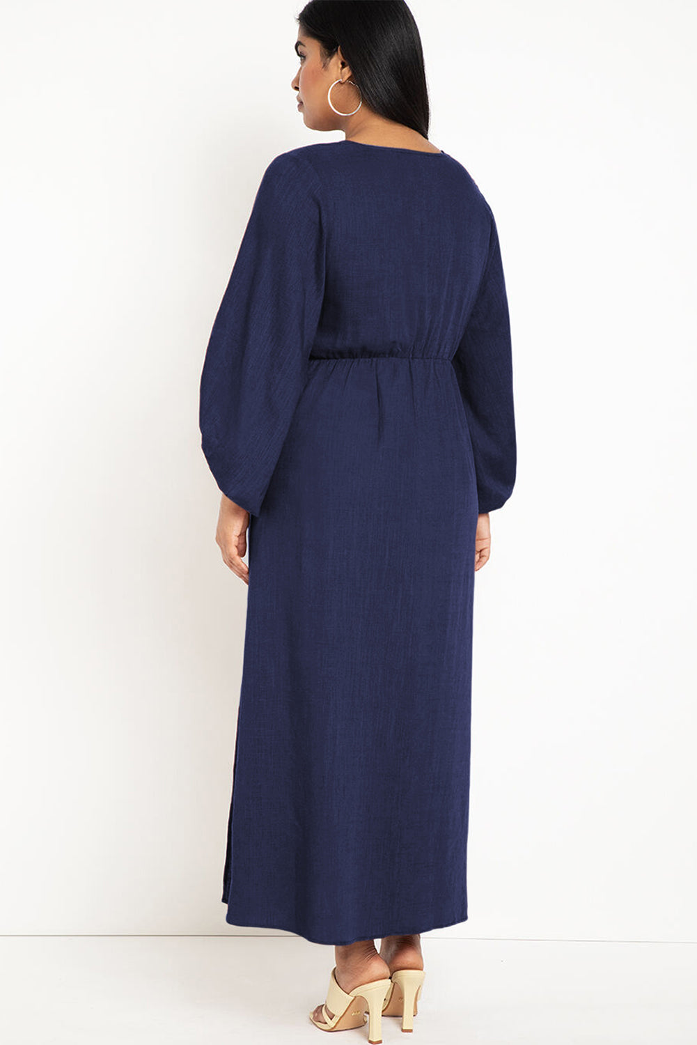 Formal Dress Full Puff Sleeve V Neck Slit Maxi Long Dresses