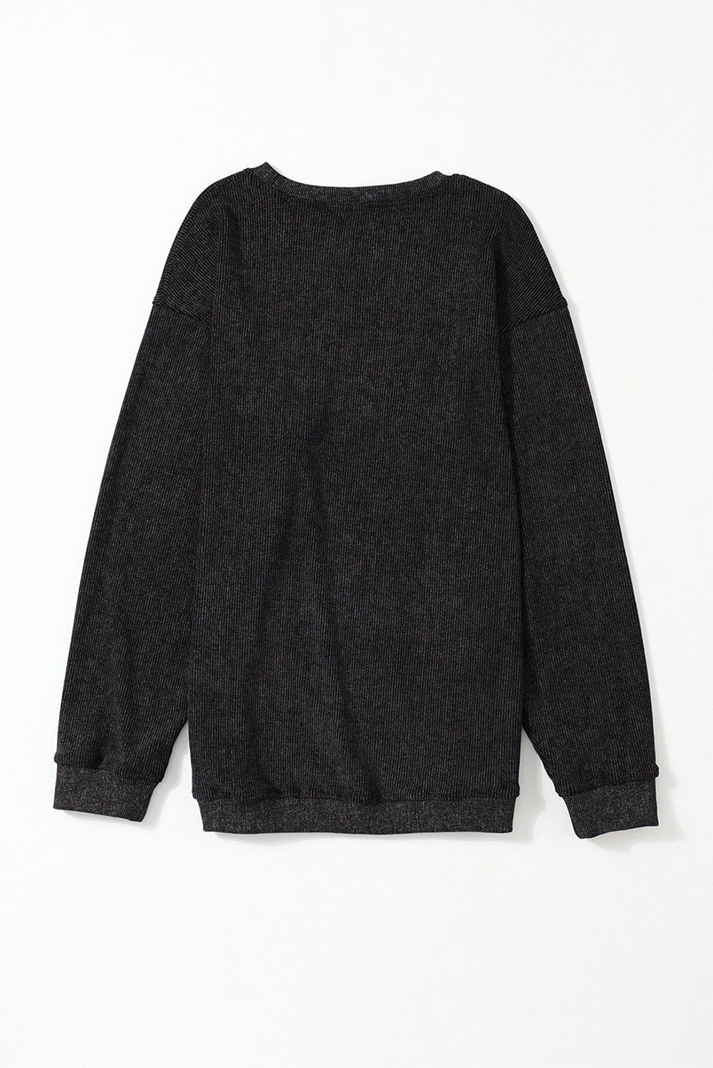 Customizable Solid Ribbed Knit Round Neck Casual PulloverSweatshirt