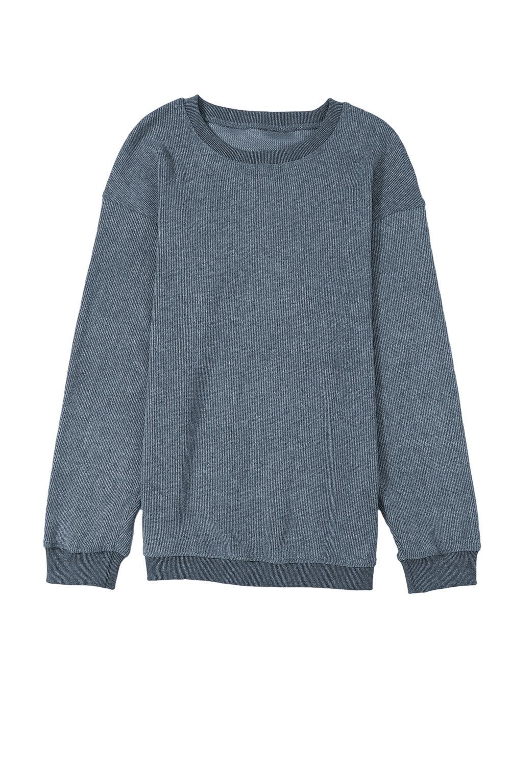 Customizable Solid Ribbed Knit Round Neck Casual PulloverSweatshirt