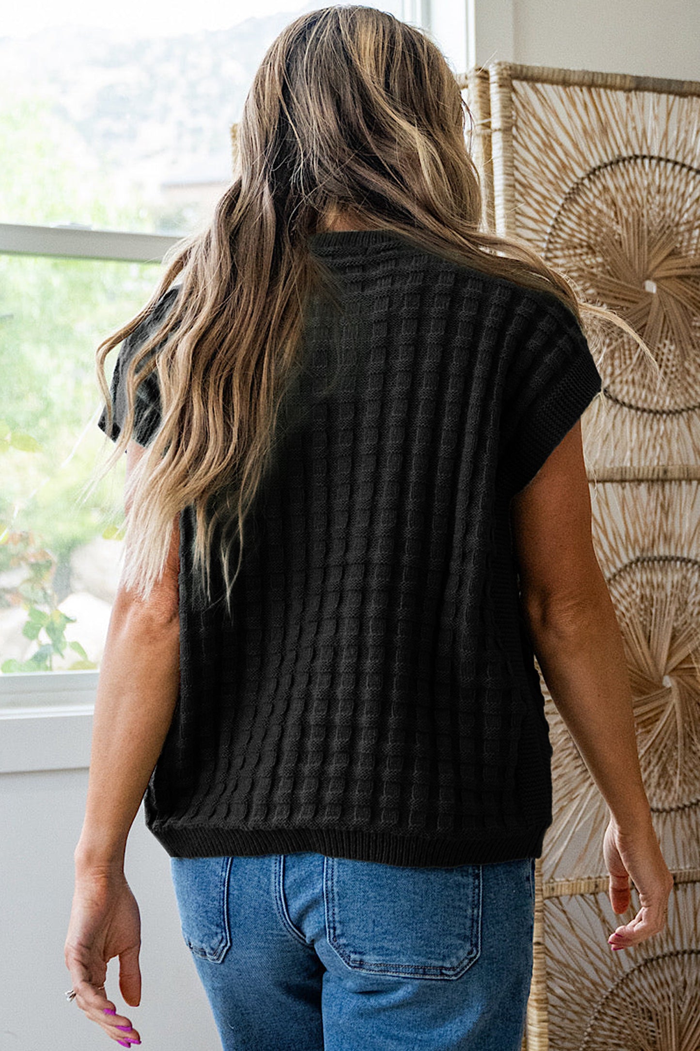 Mist Green Textured Knit Short Sleeve Sweater Top