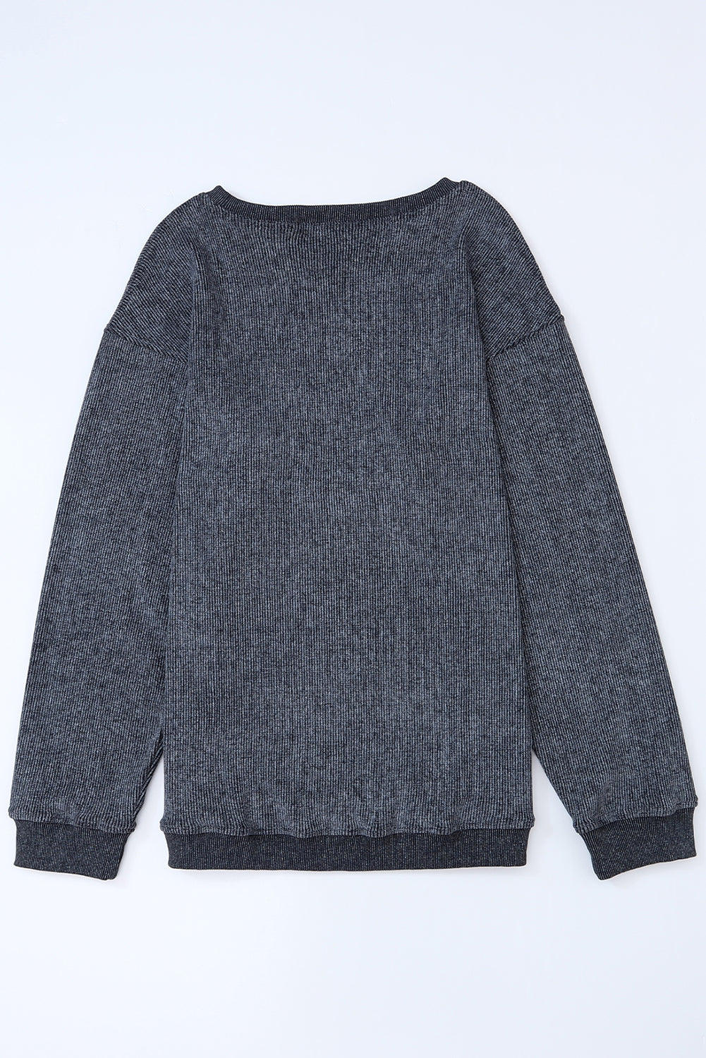 Customizable Solid Ribbed Knit Round Neck Casual PulloverSweatshirt