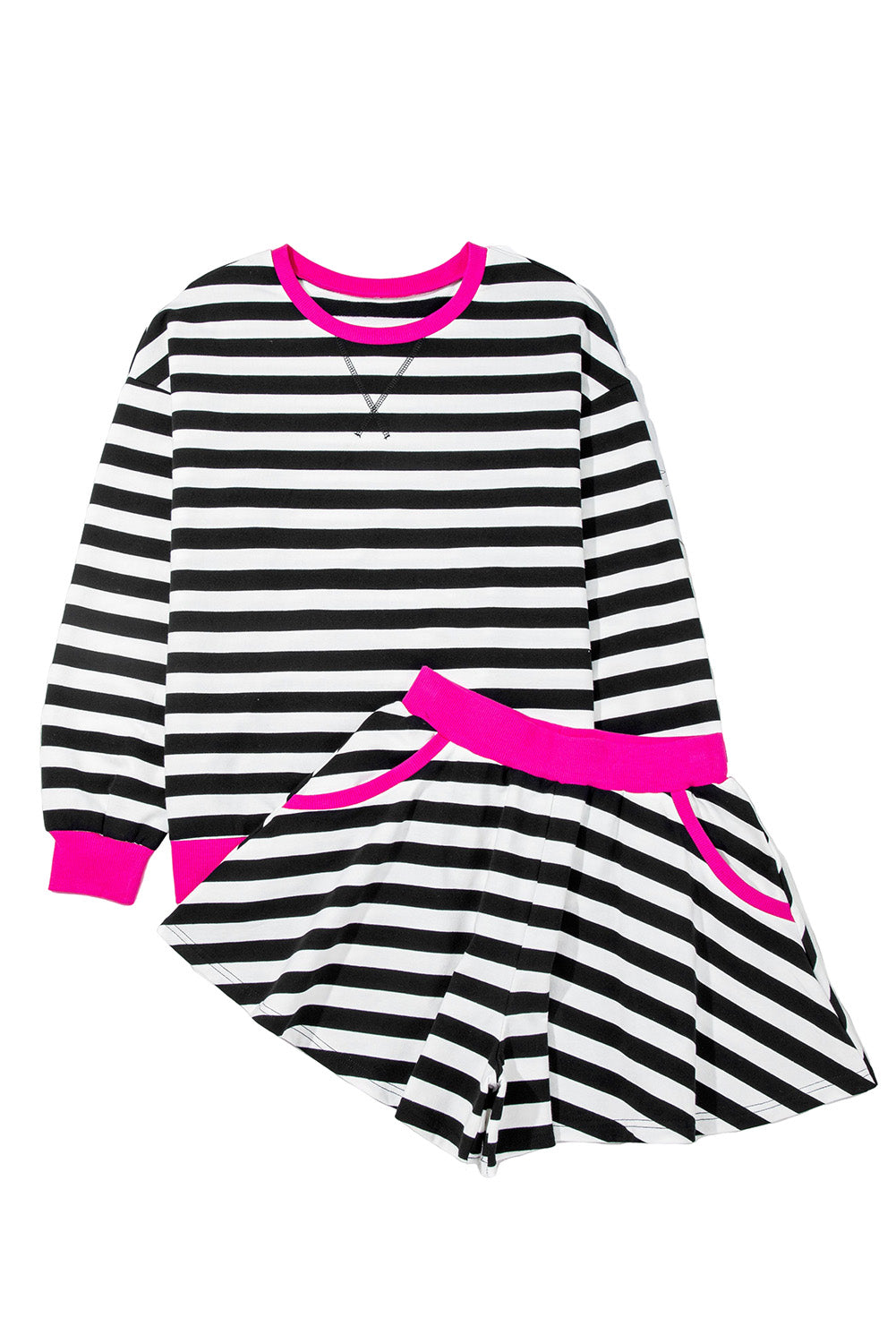 Women's Stripe Long Sleeve Top and Shorts Set