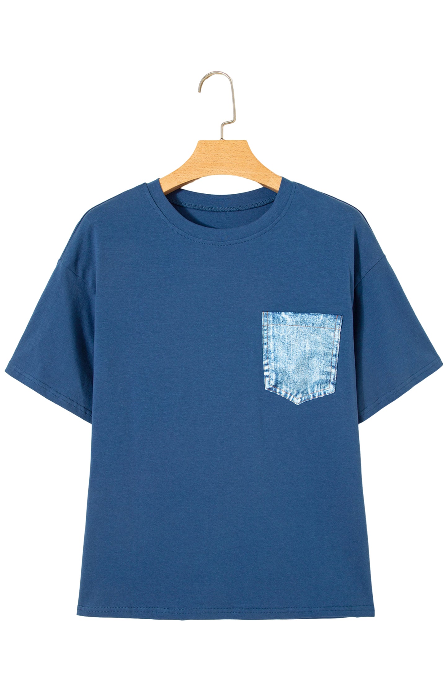 Pocket Tee Women Contrast Denim Pocket Casual T Shirt