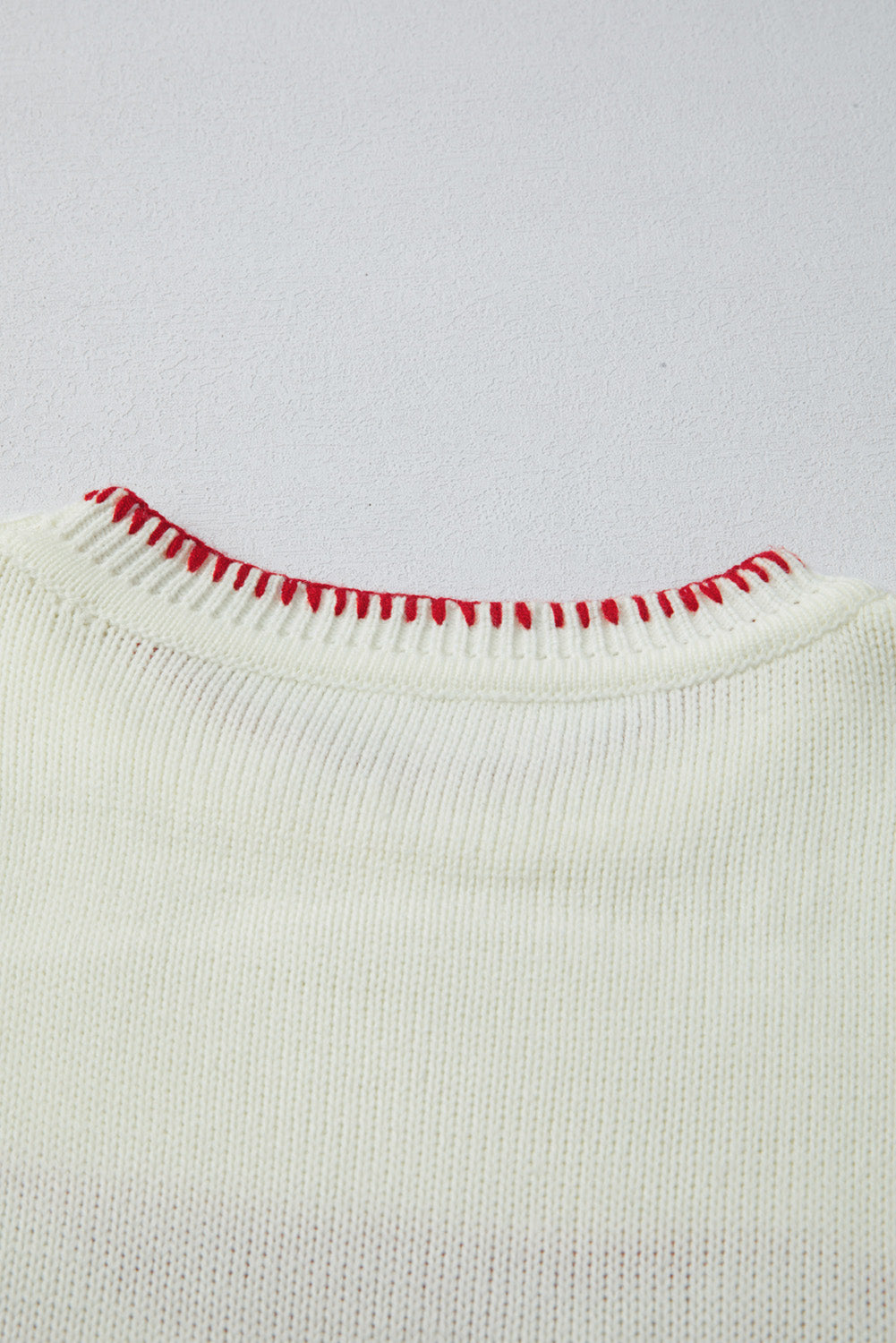White Christmas Bow Contrast Trim Loose Knit Sweater
