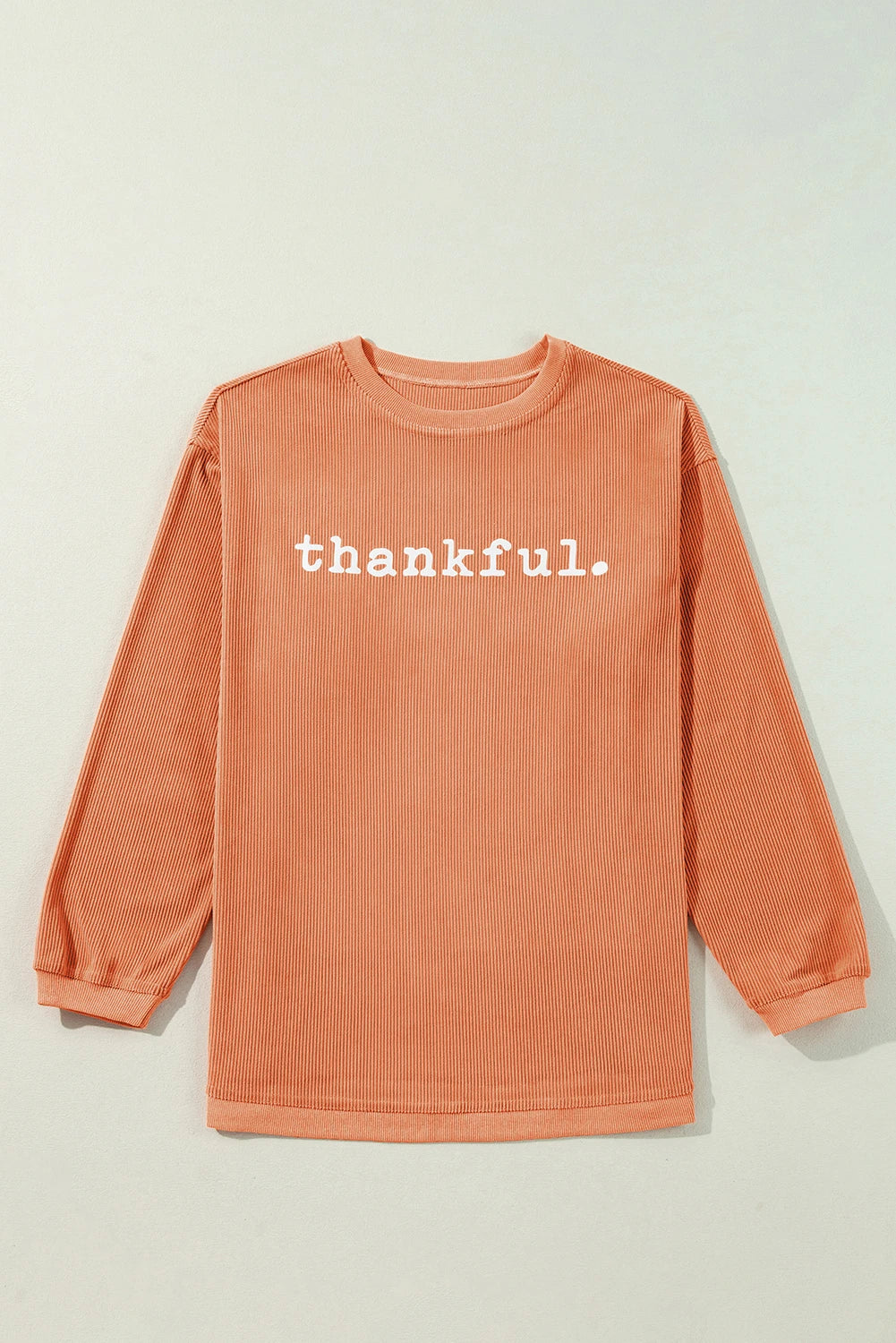 Orange Thankful Ribbed Crewneck Thanksgiving Sweatshirt