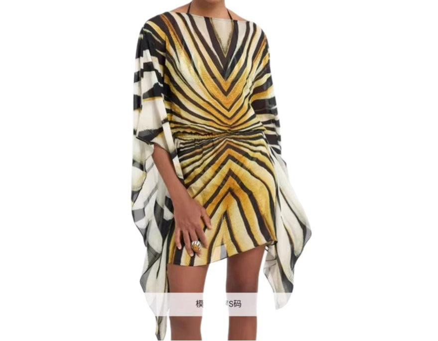 Women's Striped Batwing Hooded Maxi Long Sleeve Dress