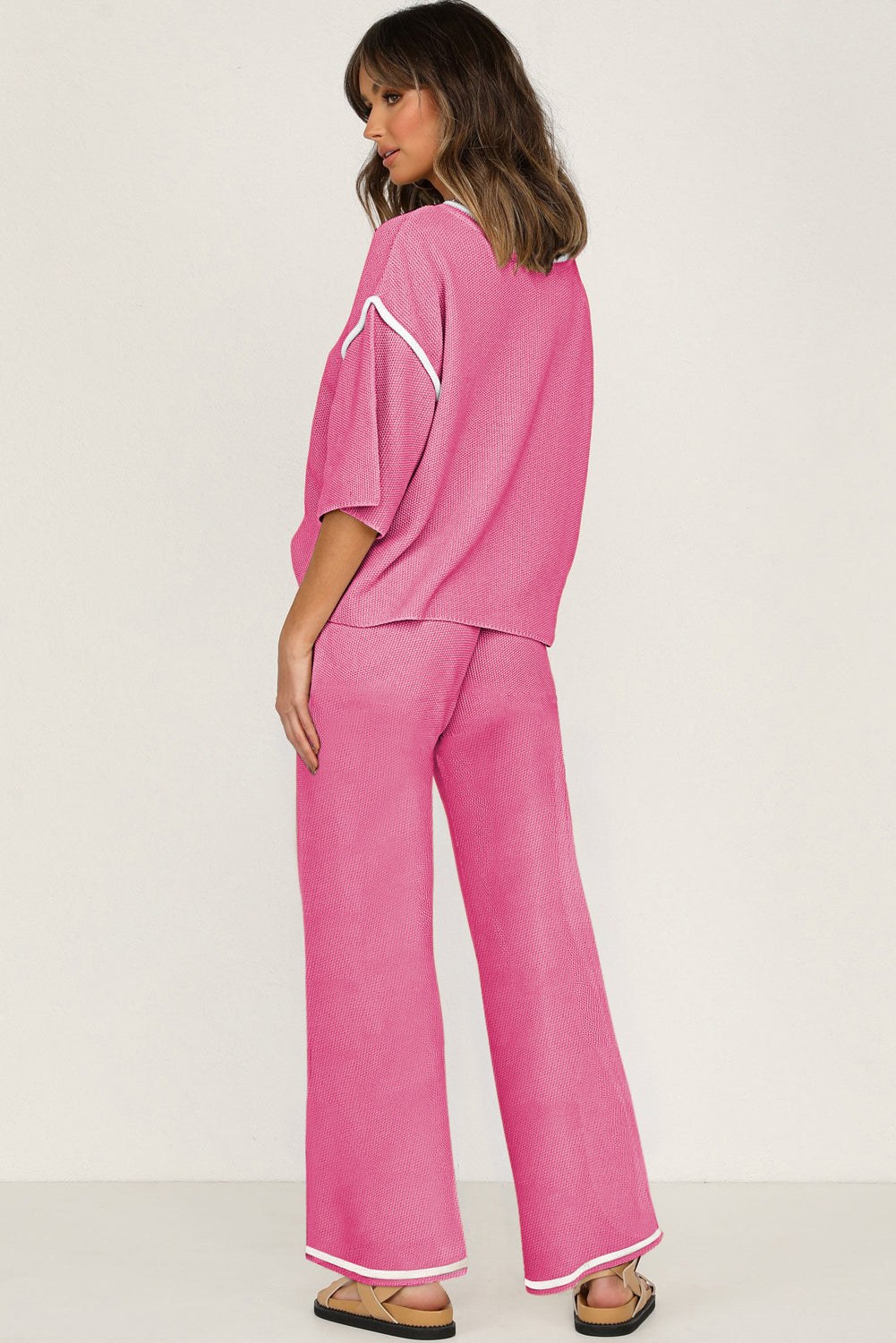 Women’s Knit Lounge Set Contrast Trim Top and Pants