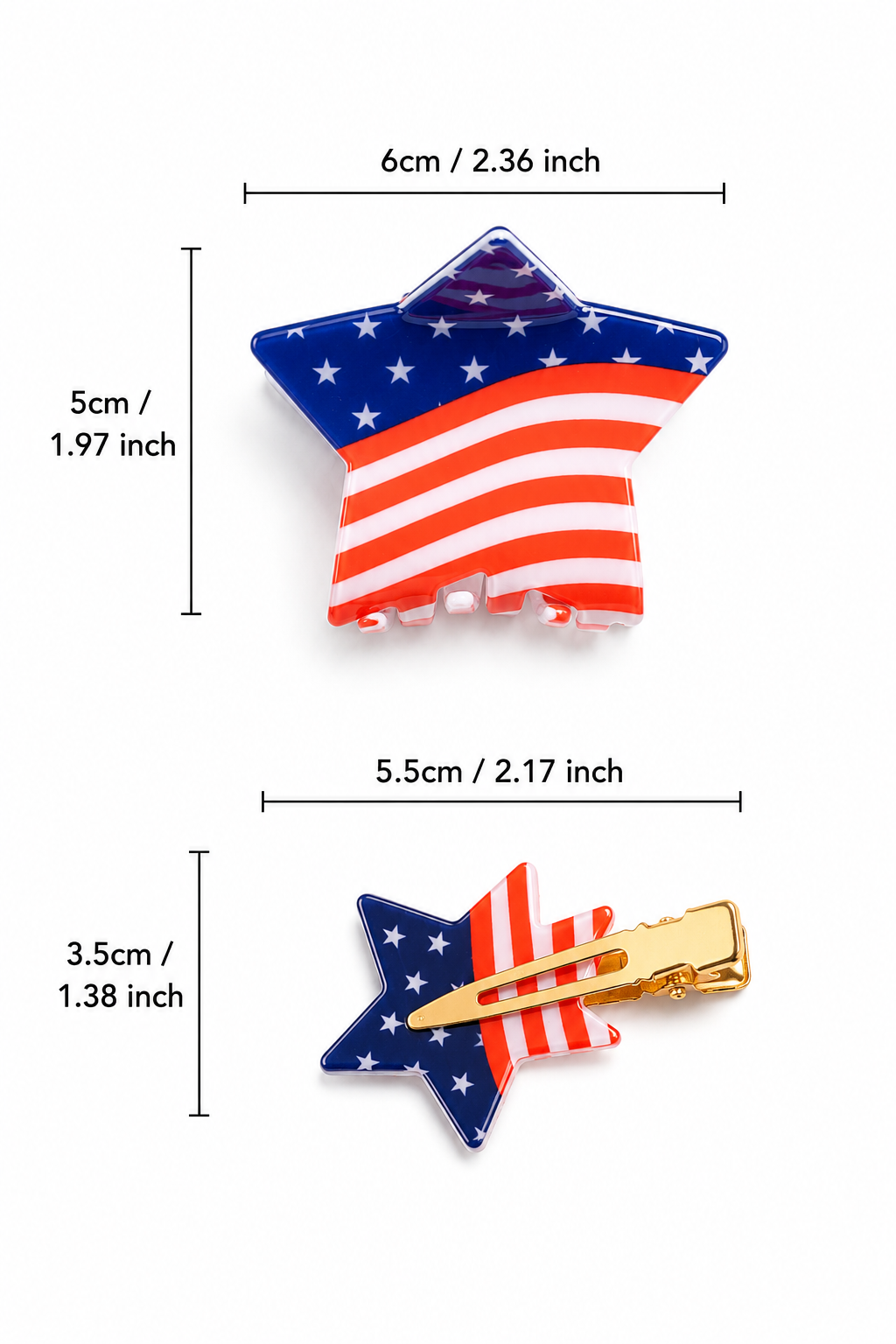 4th of July Star Hair Claw Clip Alligator Patriotic USA