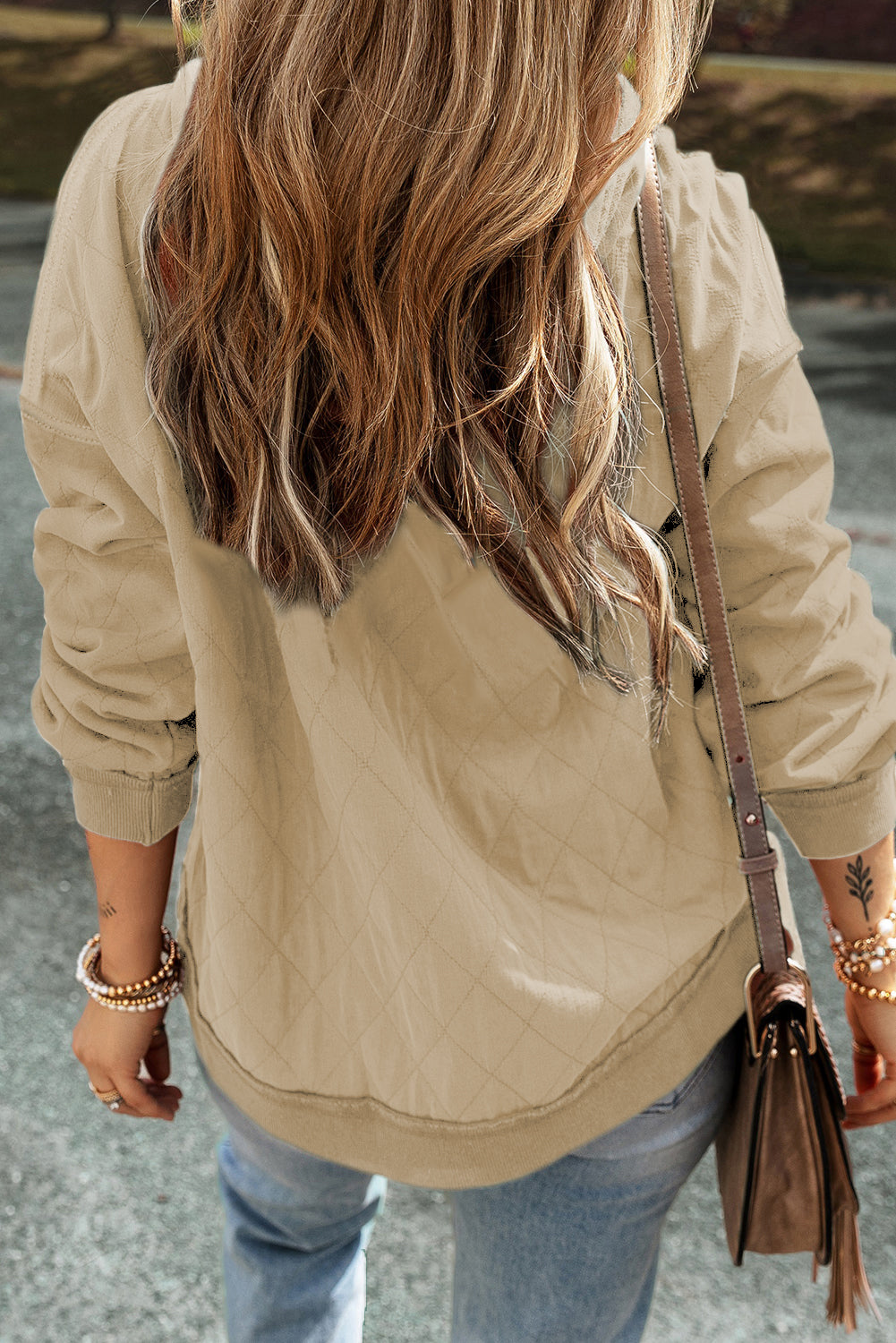 Chestnut Quilted Patchwork Exposed Seam Hoodie