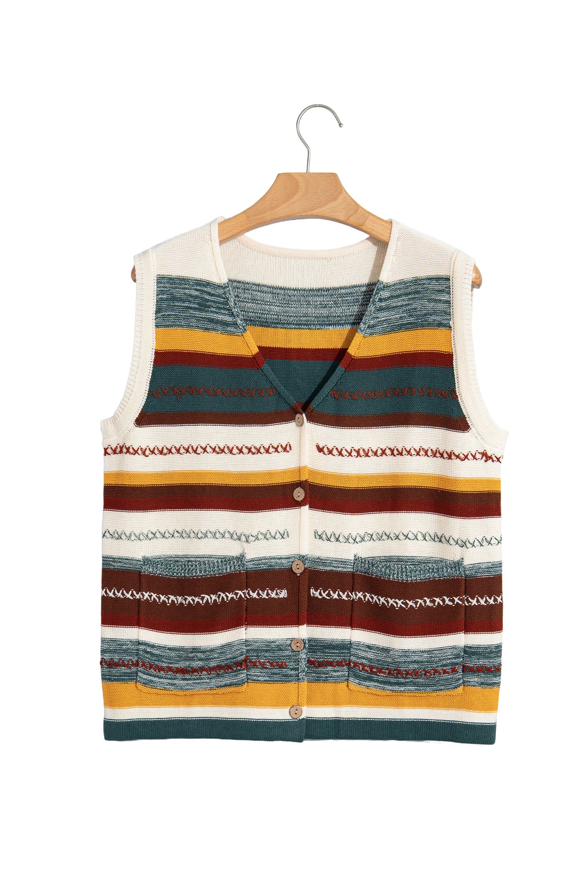 Striped Knit Button Front Sweater Vest