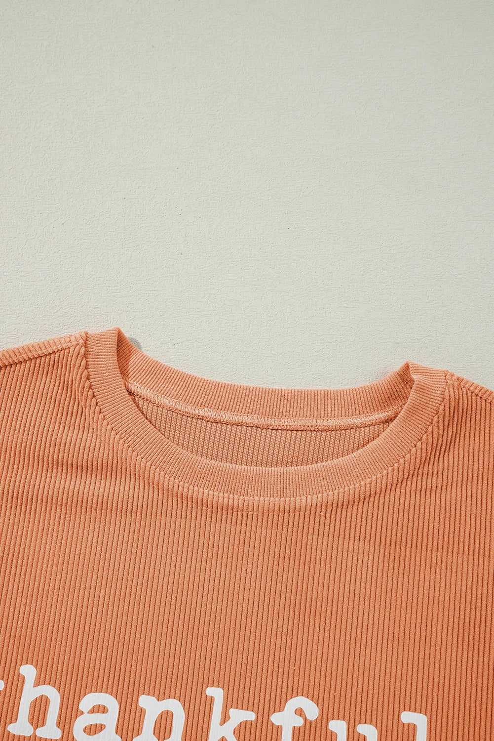 Orange Thankful Ribbed Crewneck Thanksgiving Sweatshirt