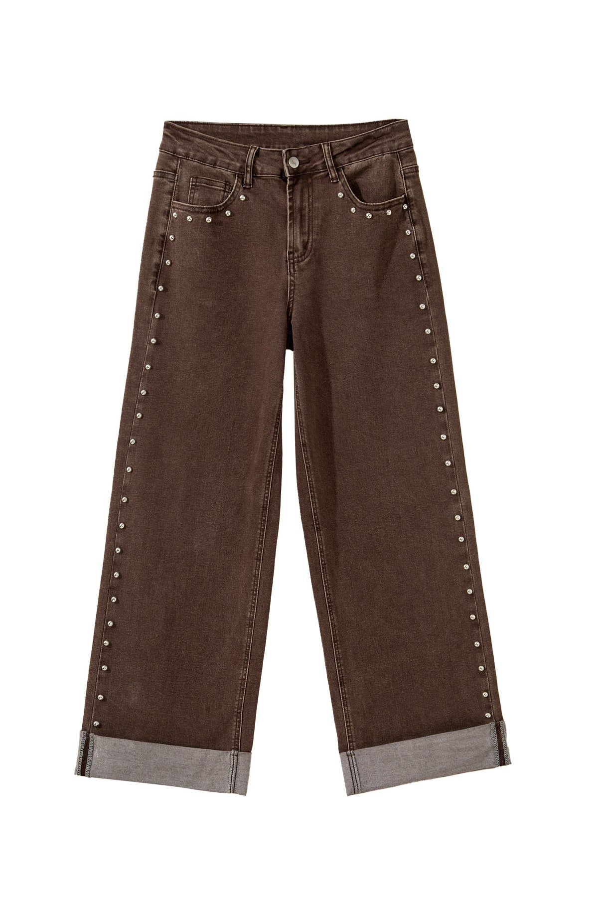 Black Studded Detail Straight Leg Casual Loose Jeans