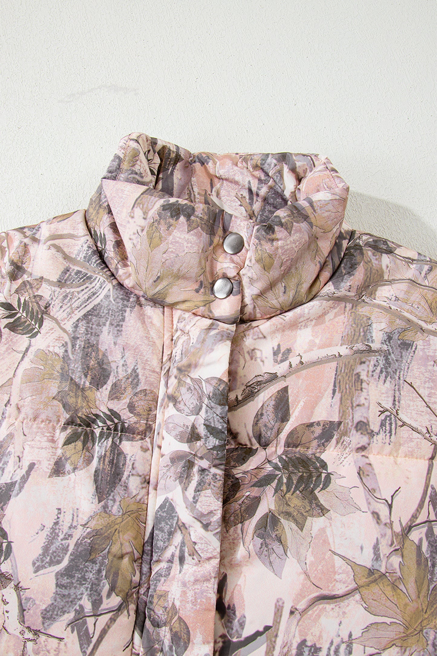 Brown Camo Leaf Print Lightweight Winter Puffer Vest