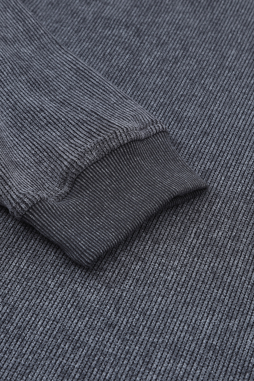Customizable Solid Ribbed Knit Round Neck Casual PulloverSweatshirt