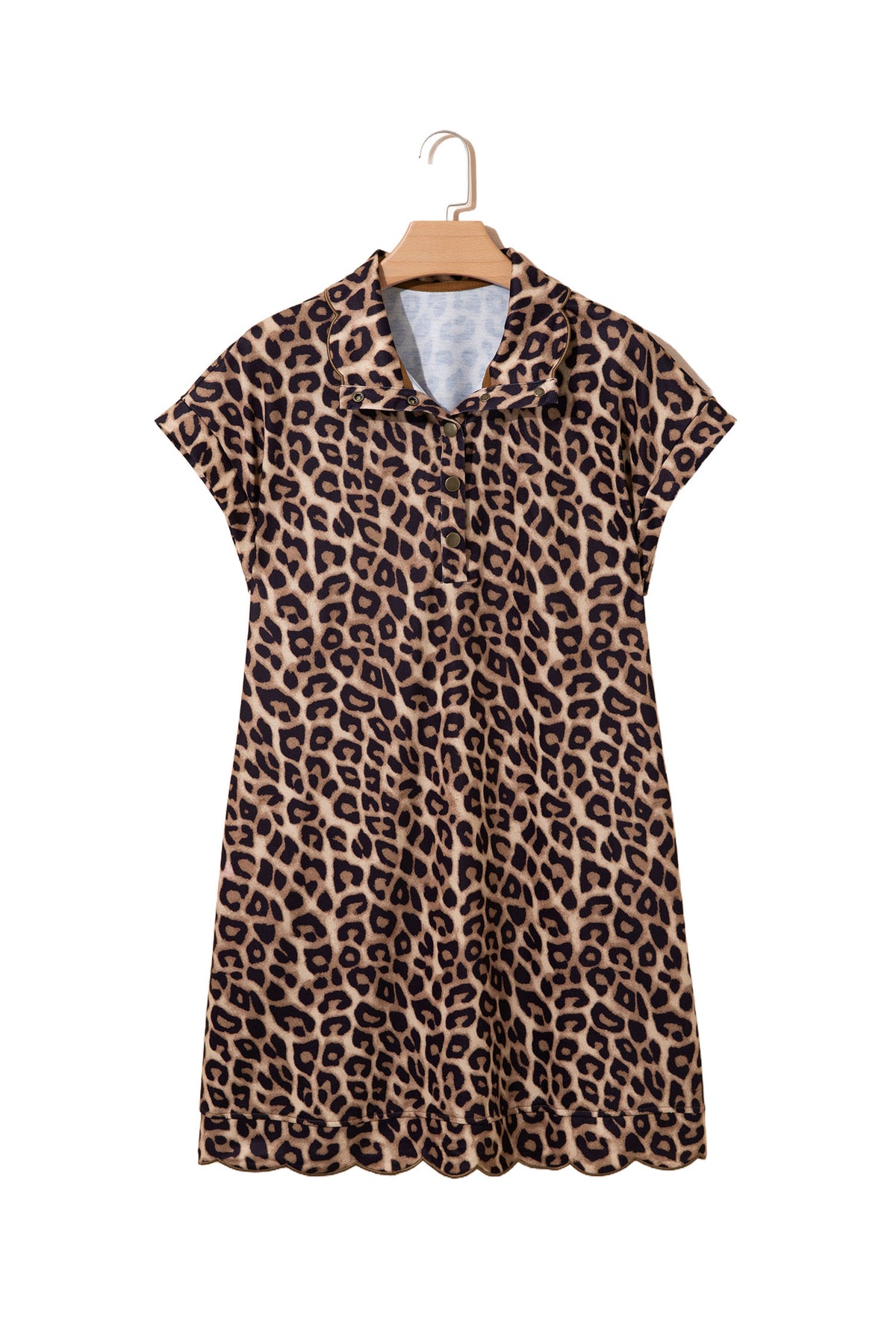 Leopard Print V Neck Mini Dress Loose Short Sleeve