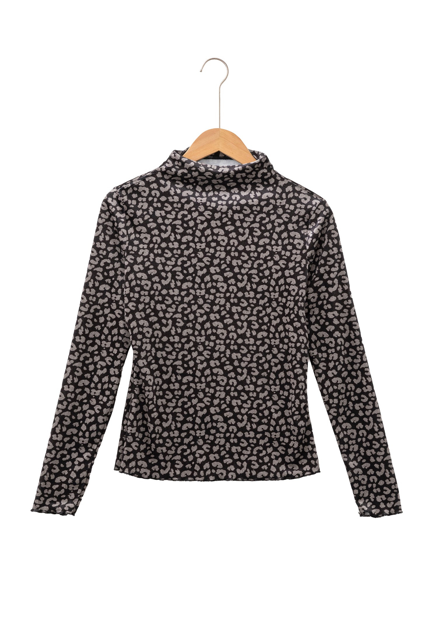 Western Leopard Print Mock Neck Long Sleeve Top Brown