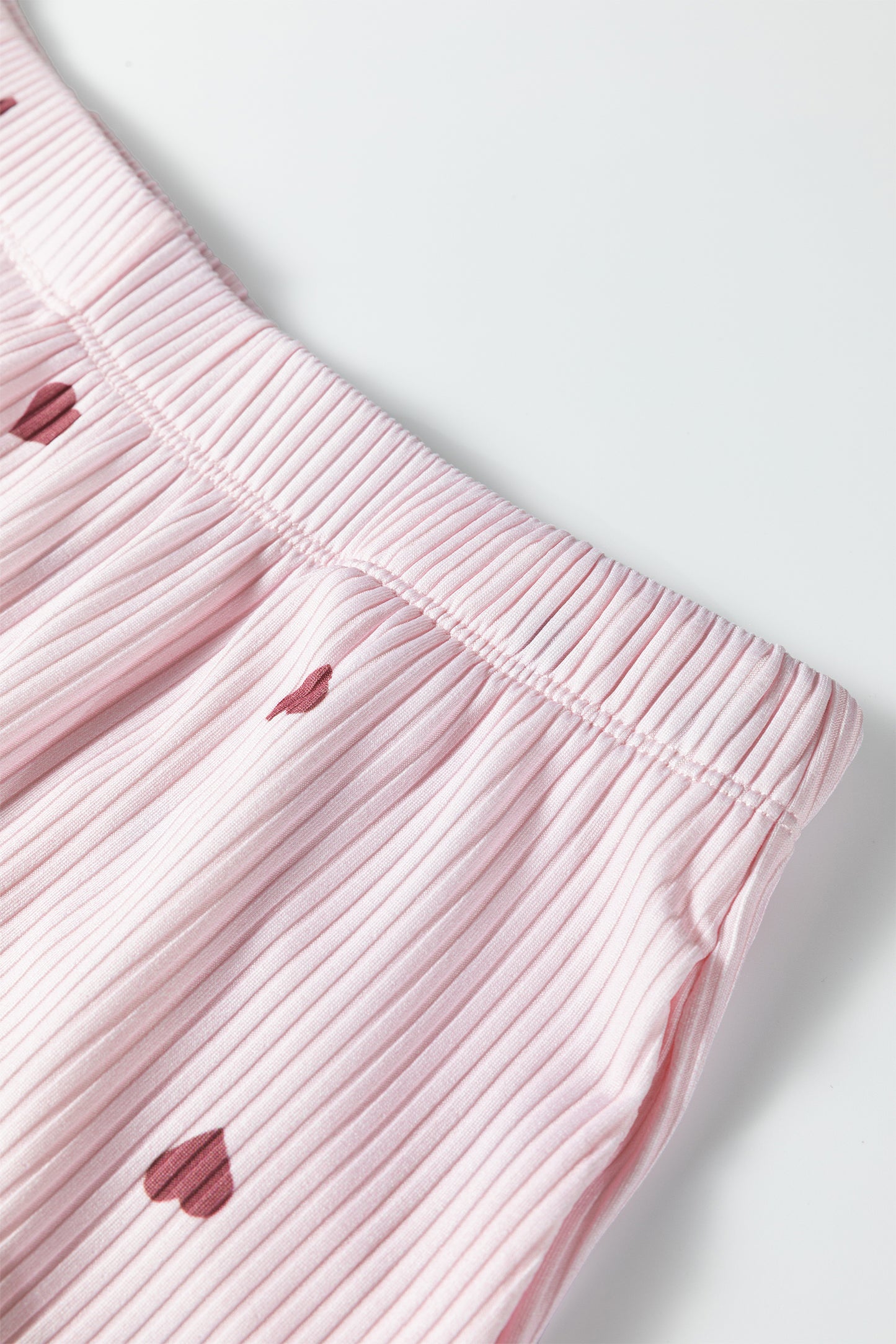 Pink Heart Print Ribbed Knit Valentine Lounge Short Set