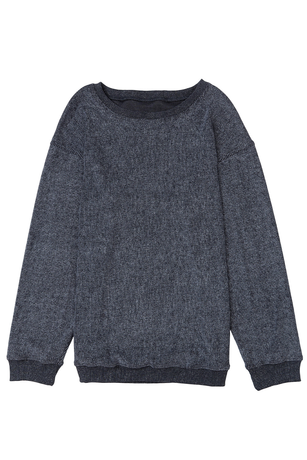 Customizable Solid Ribbed Knit Round Neck Casual PulloverSweatshirt