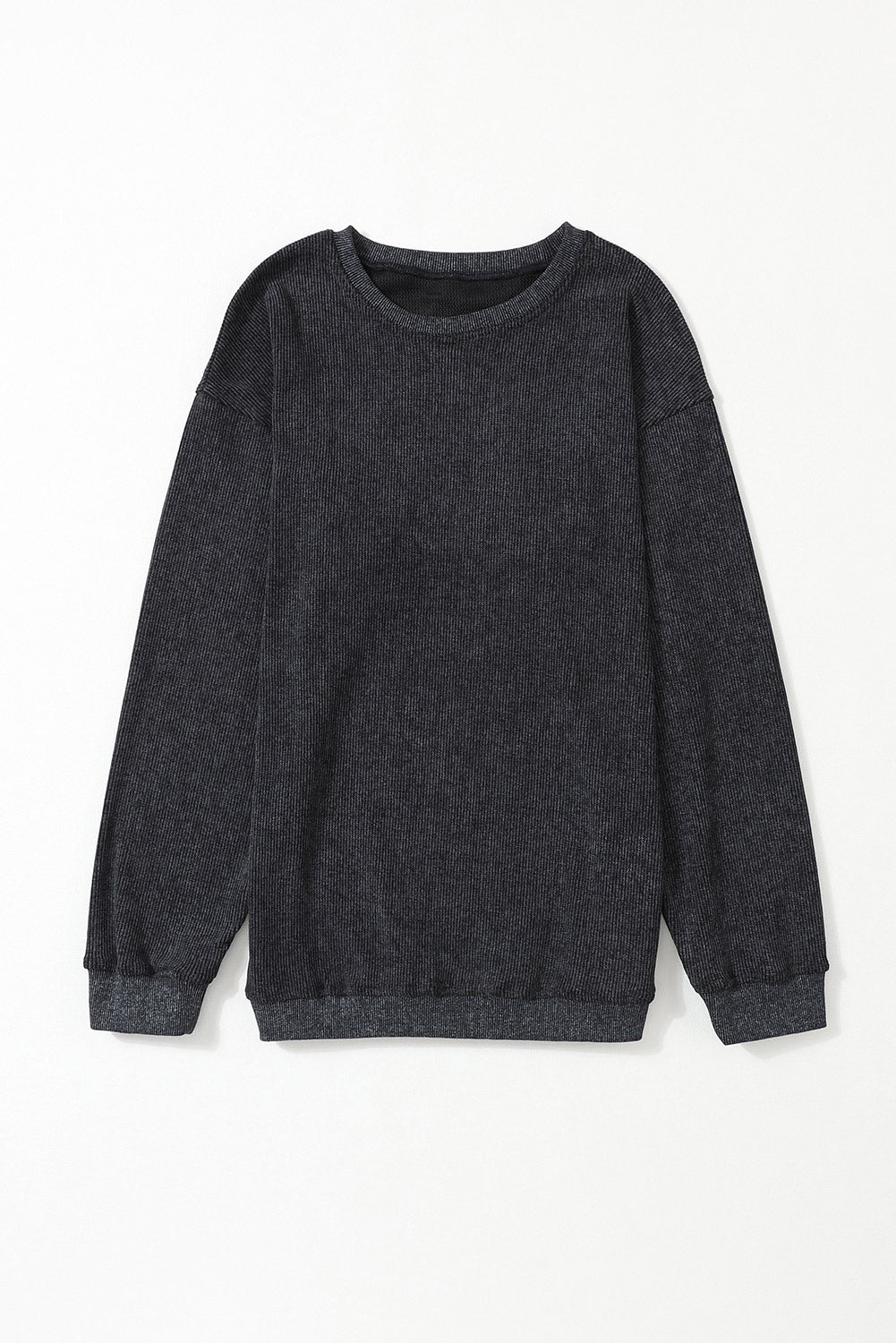 Customizable Solid Ribbed Knit Round Neck Casual PulloverSweatshirt