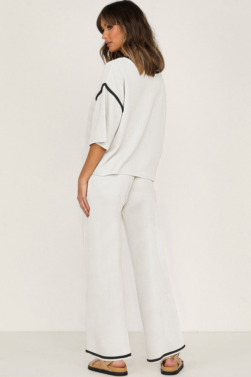 Women’s Knit Lounge Set Contrast Trim Top and Pants