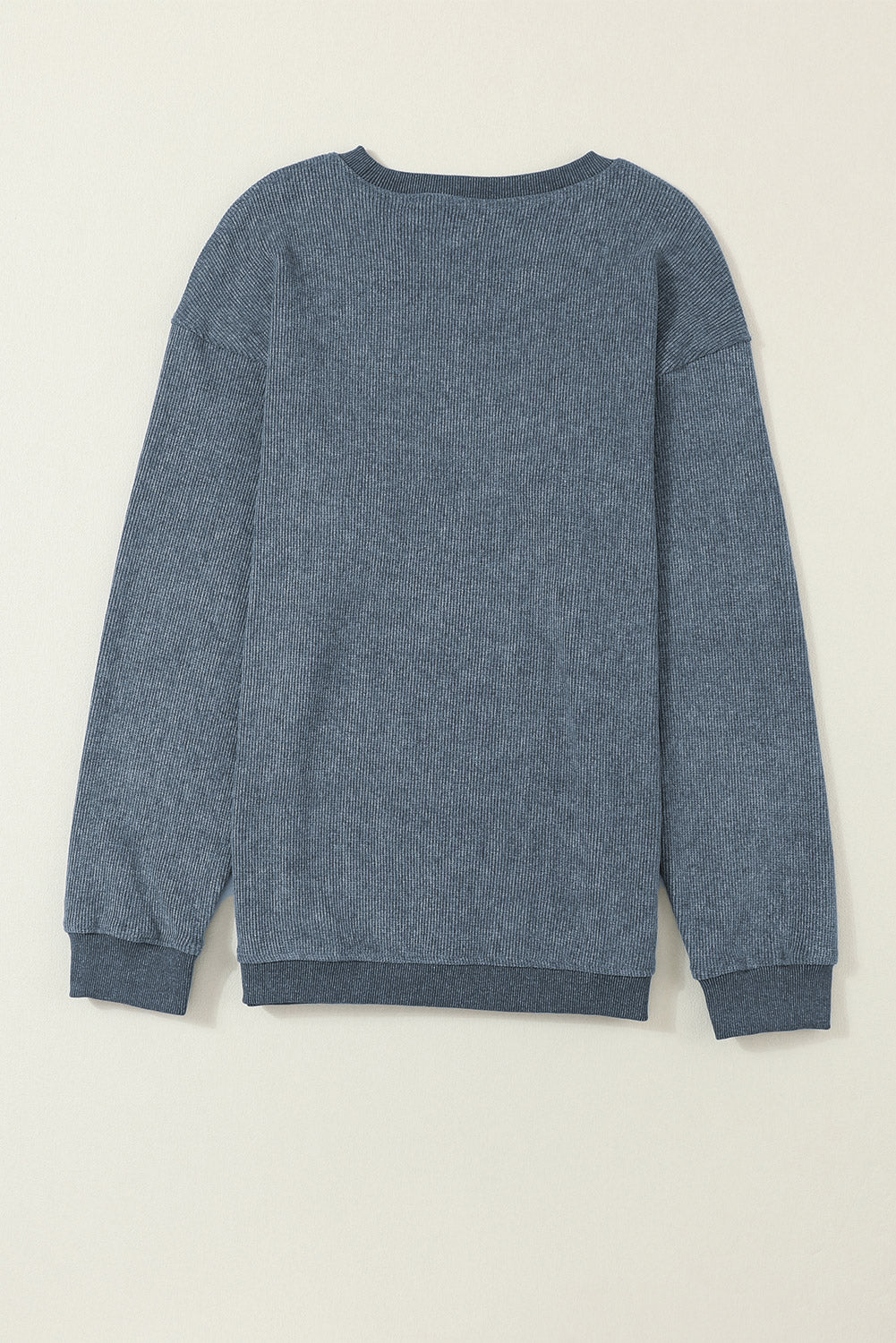 Customizable Solid Ribbed Knit Round Neck Casual PulloverSweatshirt
