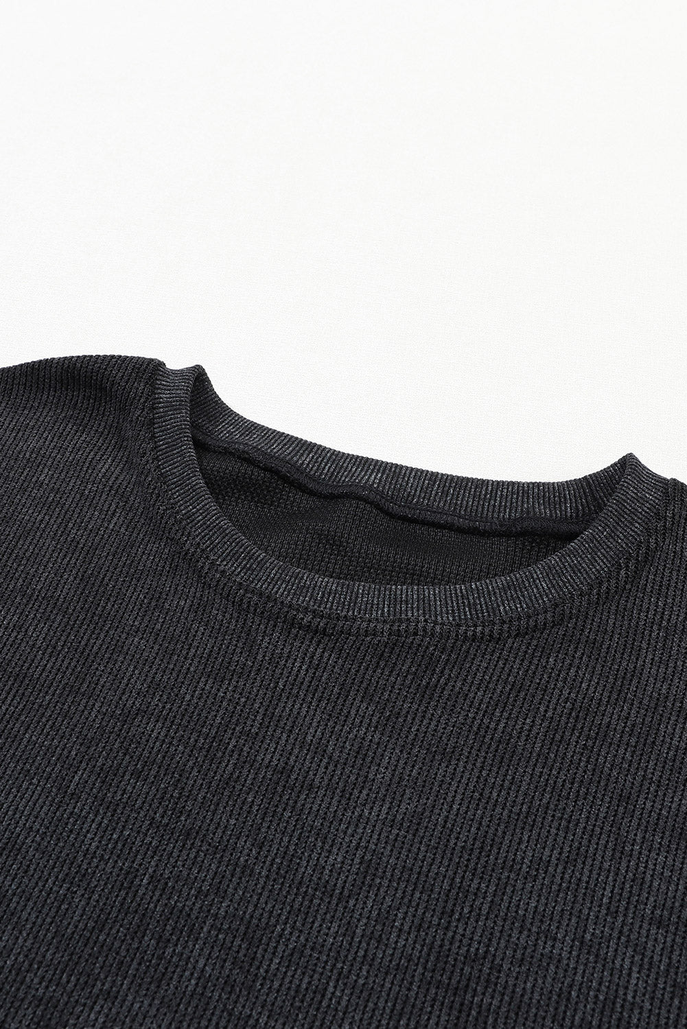 Customizable Solid Ribbed Knit Round Neck Casual PulloverSweatshirt