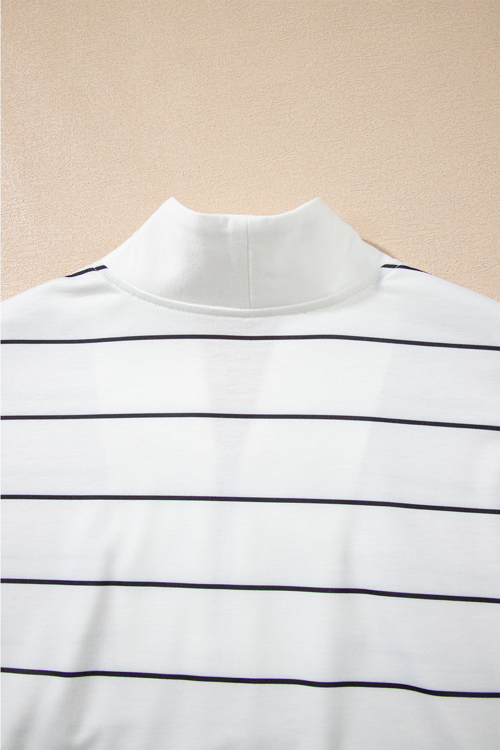 White Striped Zip V Neck Drop Shoulder Long Sleeve Top