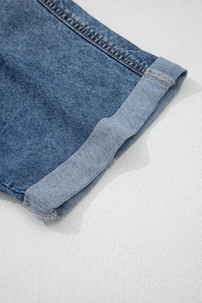 Ashleigh Blue Button Flap Pocket Cuffed Short Sleeve Denim Shirt