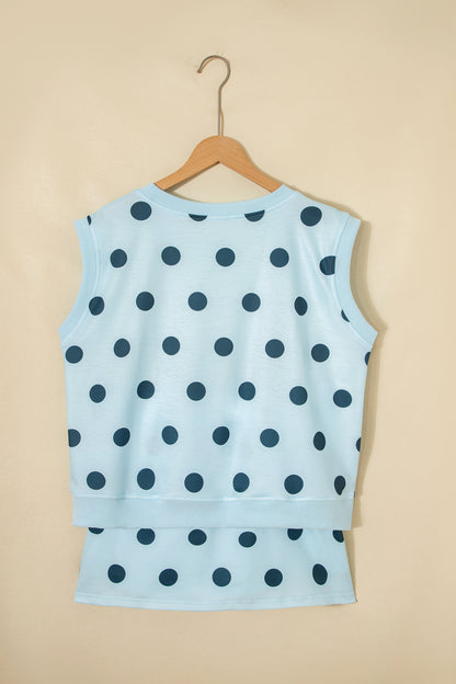 Polka Dot Tank Top Split Skort 2 Piece Lounge Set