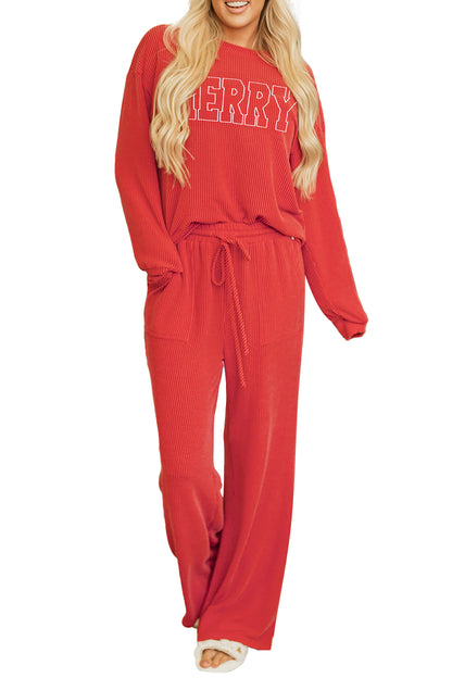 JOLLY Ribbed Knit Long Sleeve Top and Pants Set