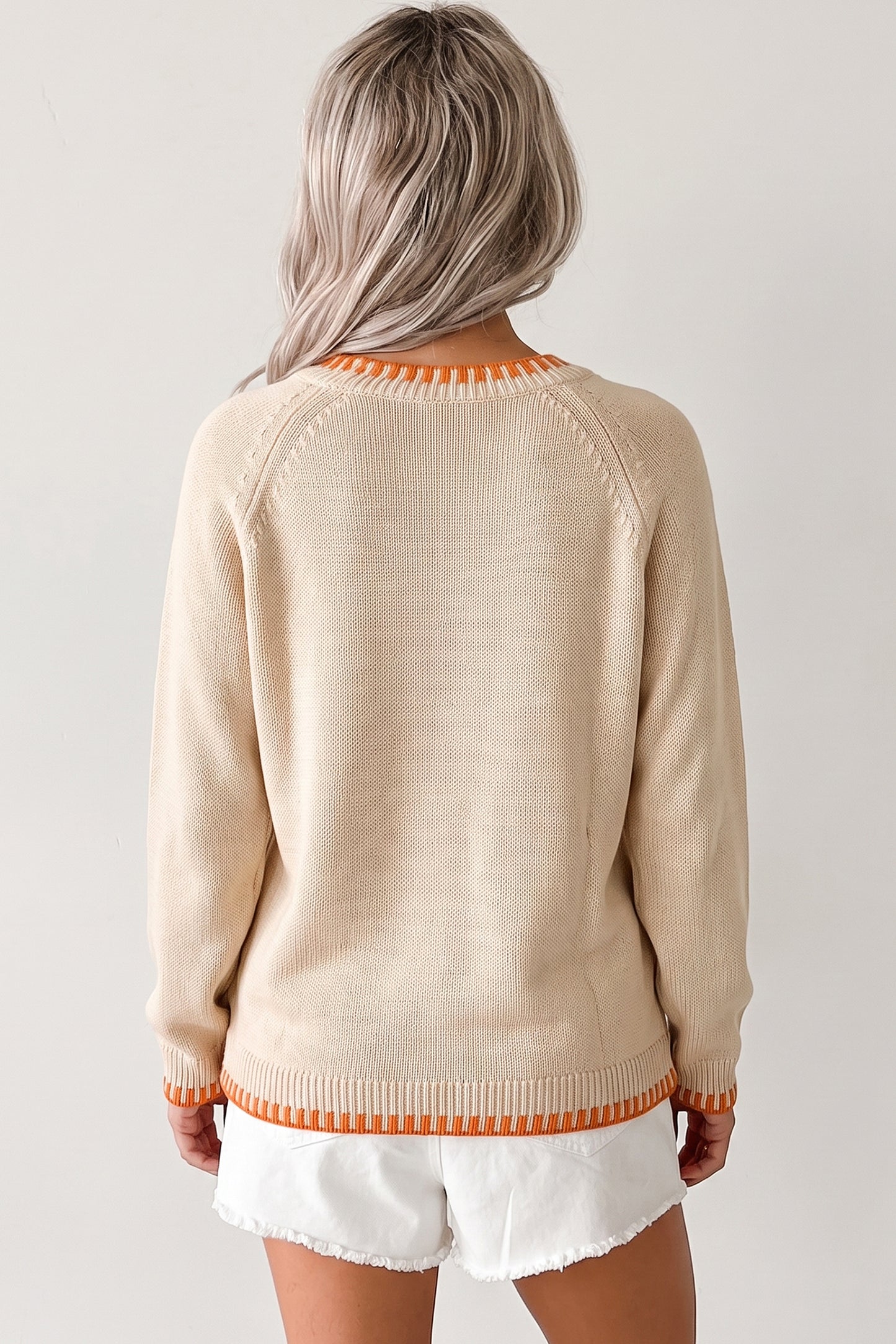 Pumpkin Knit Sweater Autumn Floral Embroidered Relaxed Fit