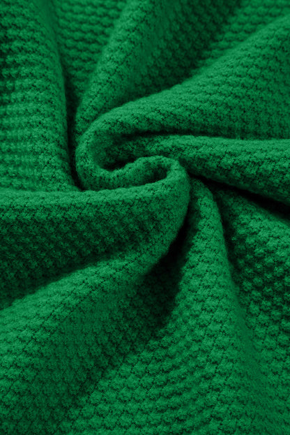 Green Textured Knit Drop Shoulder Split Cuff Oversized Sweater
