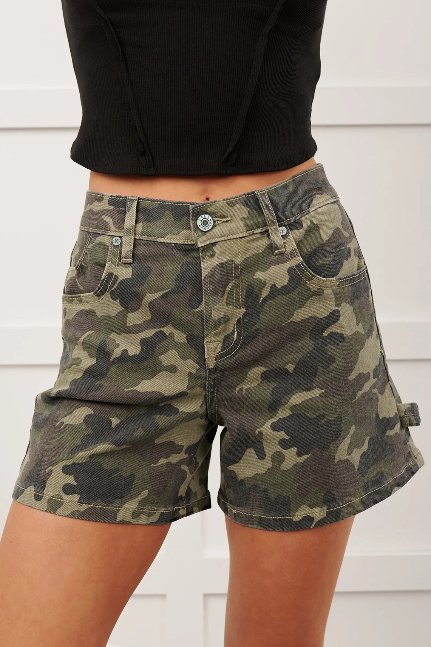 Camo Denim Shorts High Rise Western Casual Summer Shorts
