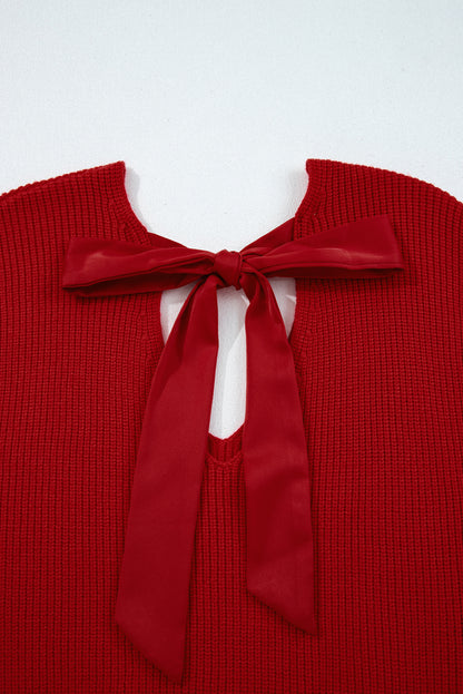 Apricot Lantern Sleeve V Neck Knot Back Sweater