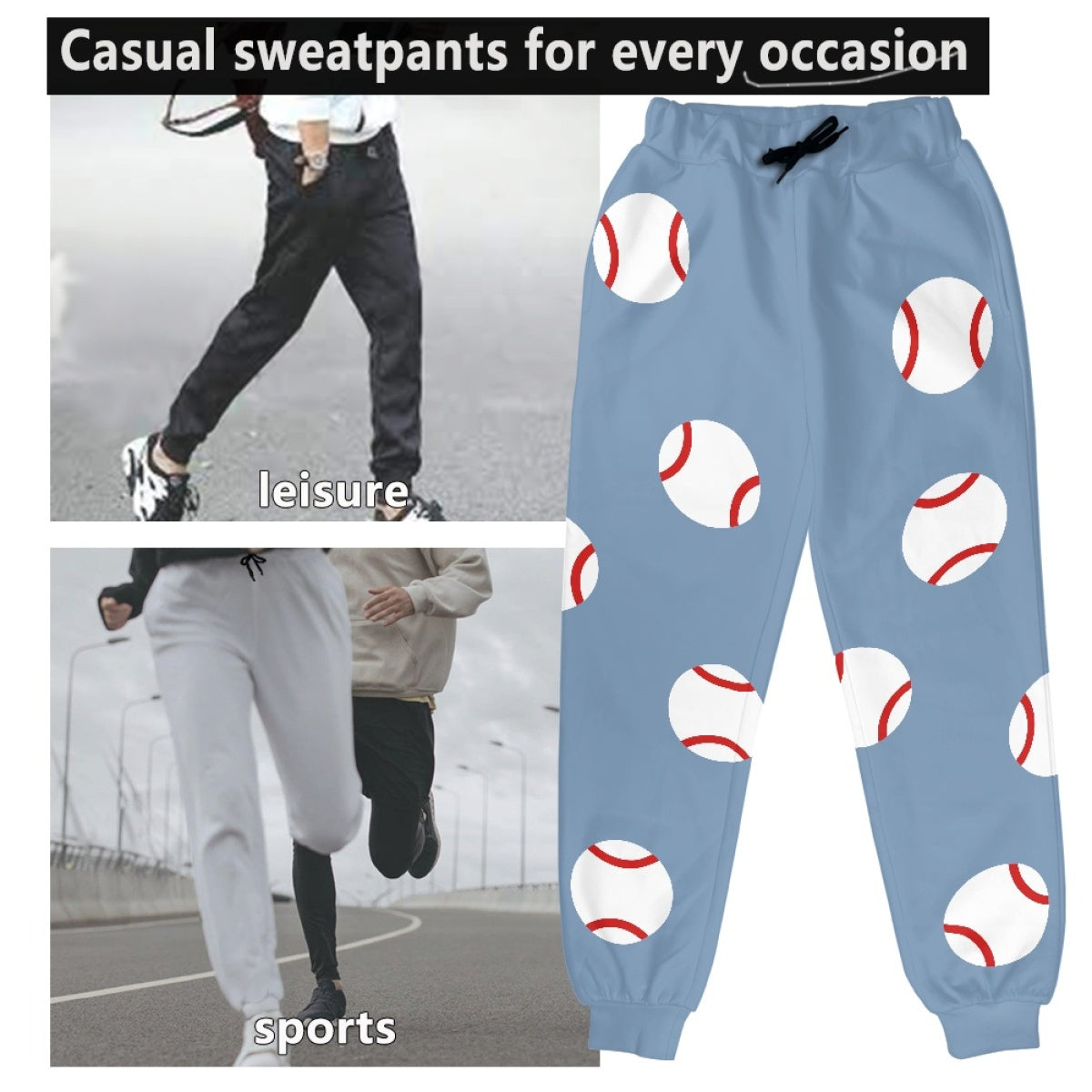 Blue Baseball Casual Jogging Sports Yoga Pants