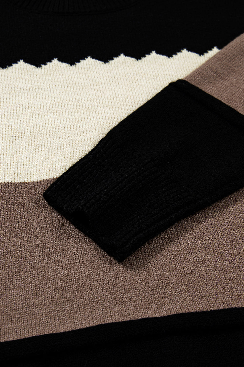 Black Beige Brown Colorblock Drop Shoulder Knit Sweater