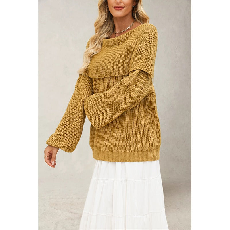 Off Shoulder Oversized Knit Sweater – Fall Winter Pullover