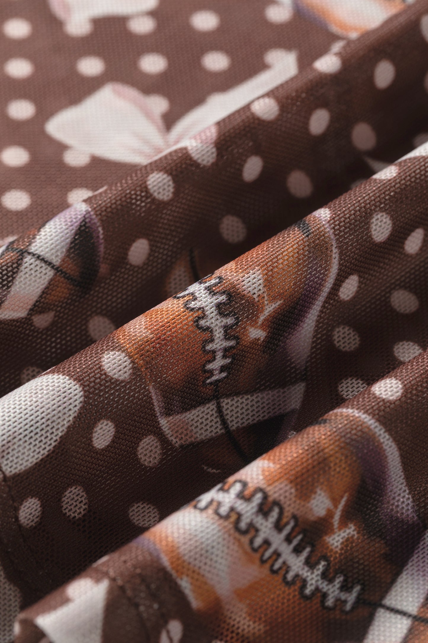 Brown Game Day Football Bow Polka Dot Mesh Long Sleeve Top