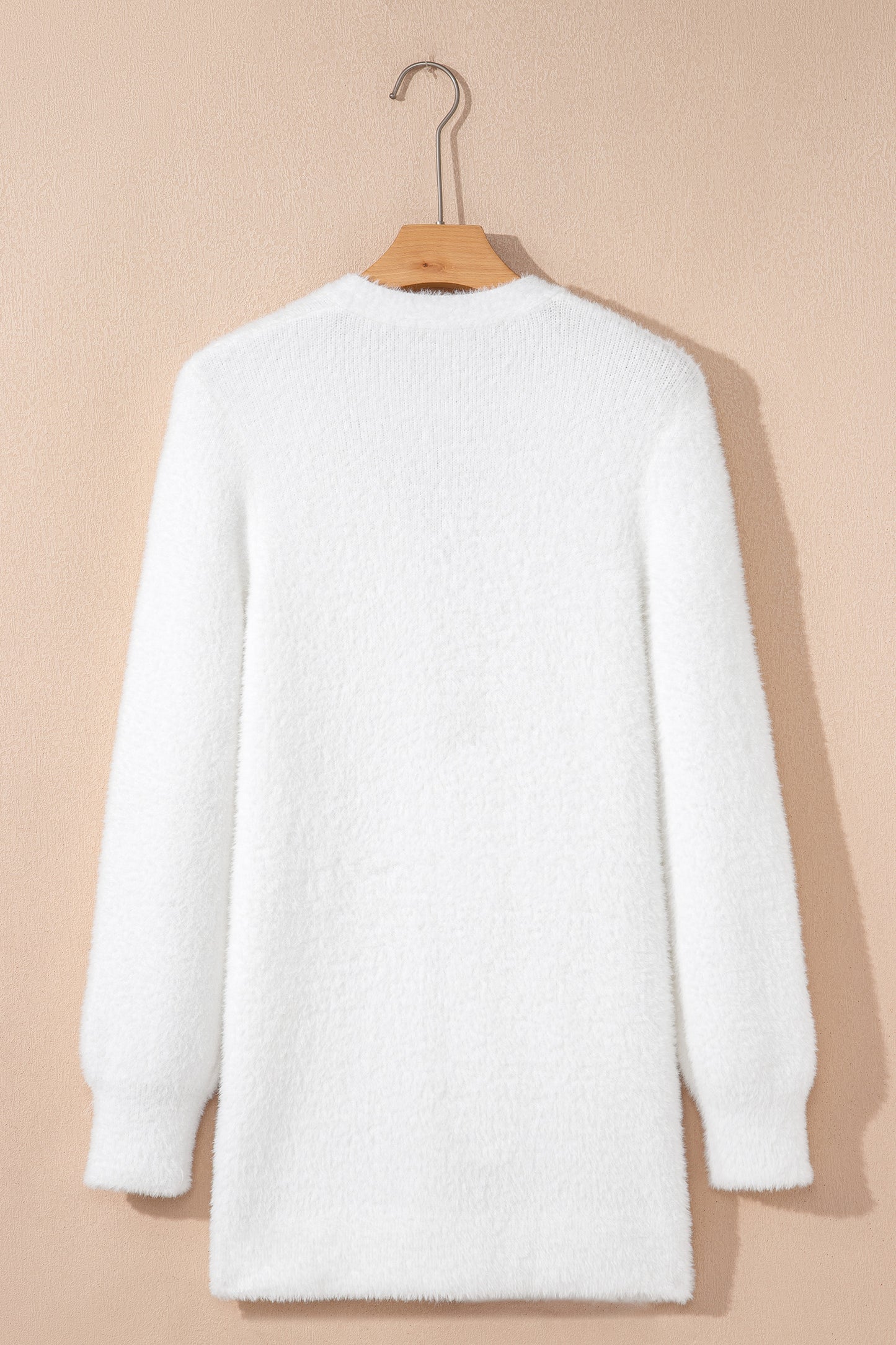 Soft Fuzzy Button Front Long Knit Cardigan with Pockets