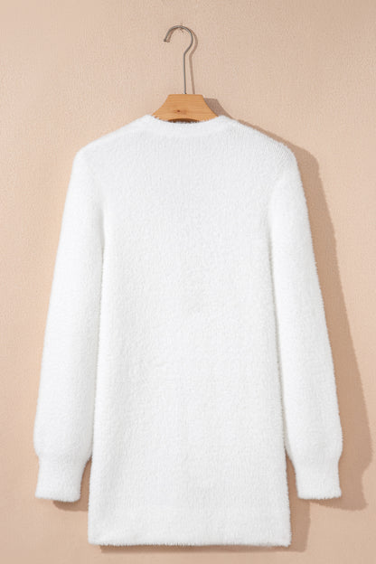 Soft Fuzzy Button Front Long Knit Cardigan with Pockets