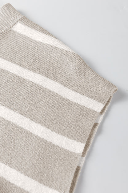 Parchment Striped Short Sleeve Crewneck Knit Sweater Top