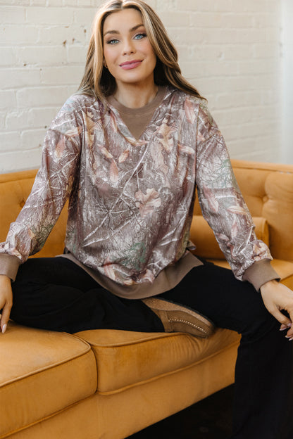 Camo Print Oversized Sweatshirt Colorblock Trim Pullover